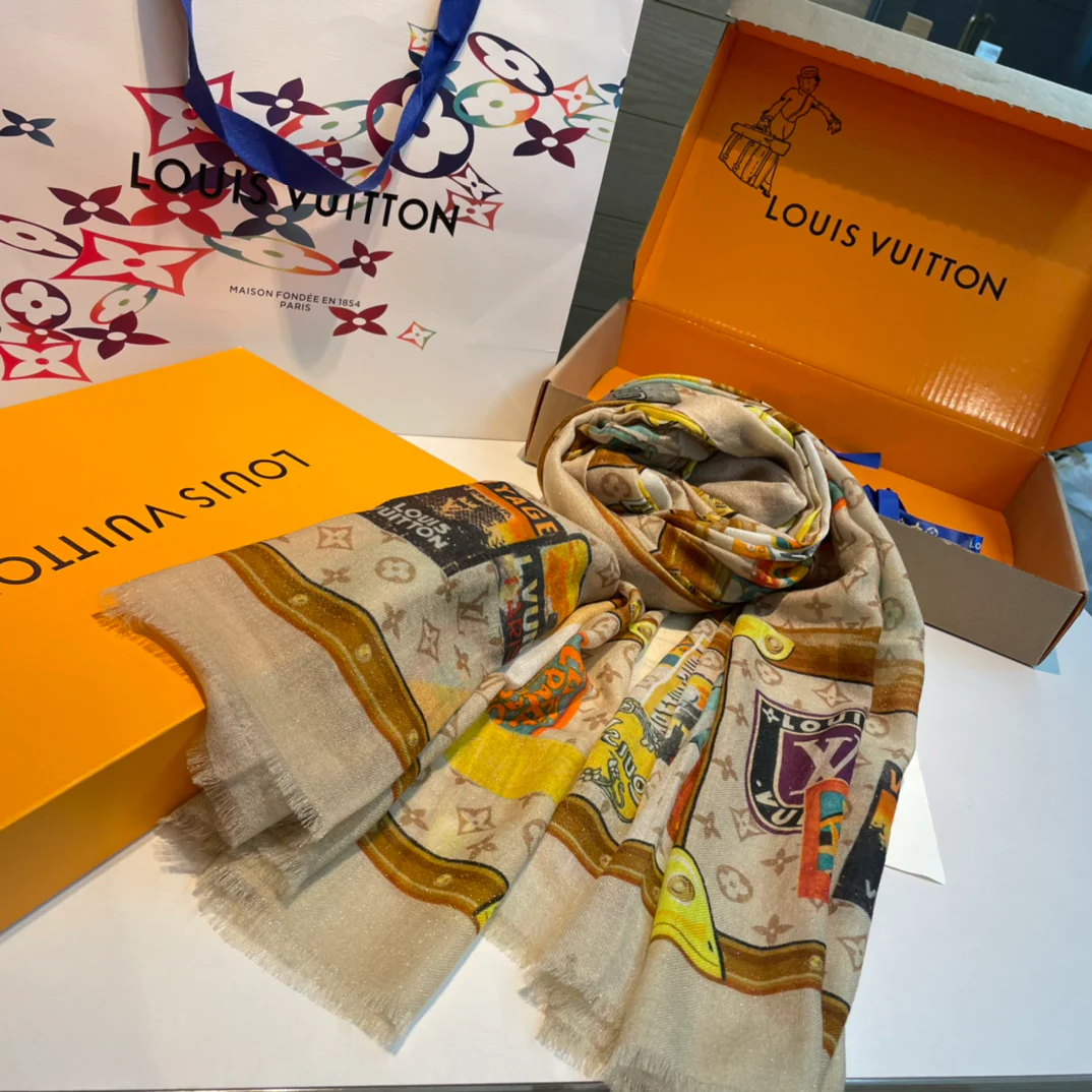 Шарф LV-2024 с буквенным узором, 110-200-желтый