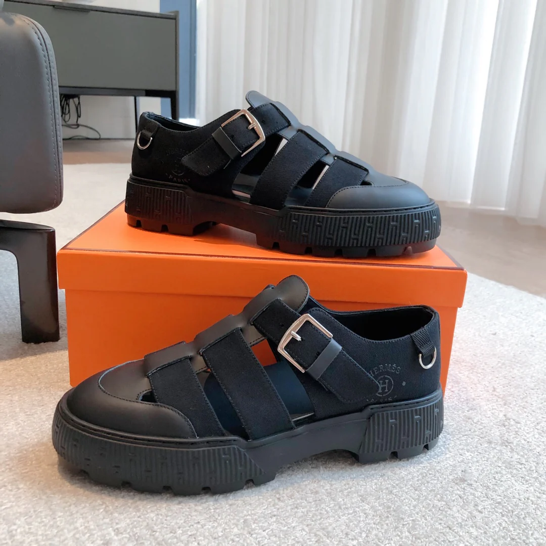 Коллекция Hermes 2023 года с подиума - Кожаные повседневные туфли - Унисекс - Черные