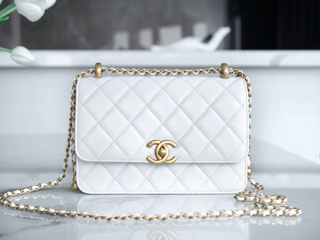 Chanel 24c Double Gold Ball CF Mini 19 White 1