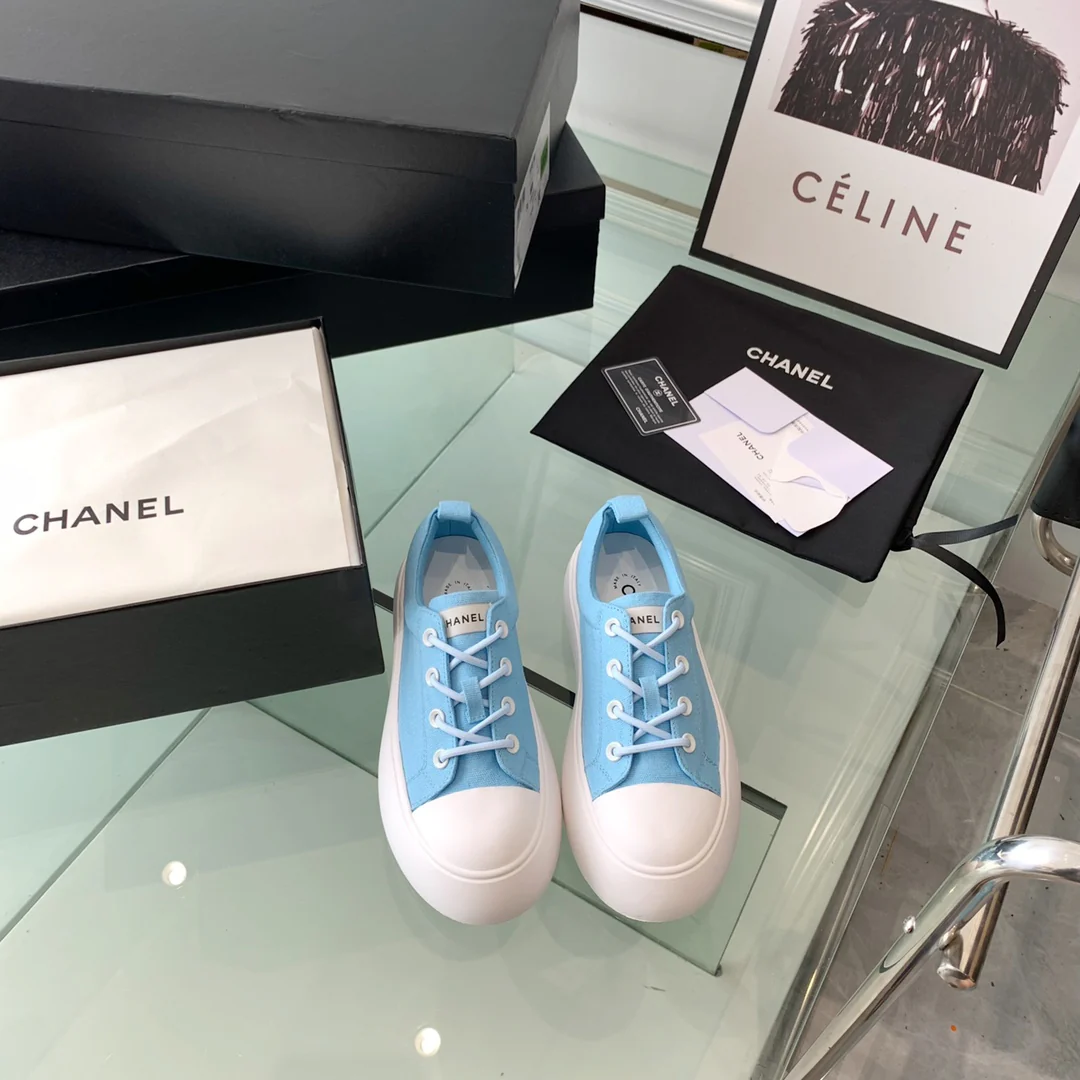 Туфли Chanel 2022 на платформе в форме лампочки - парусиновые - платформа 5 см - 1