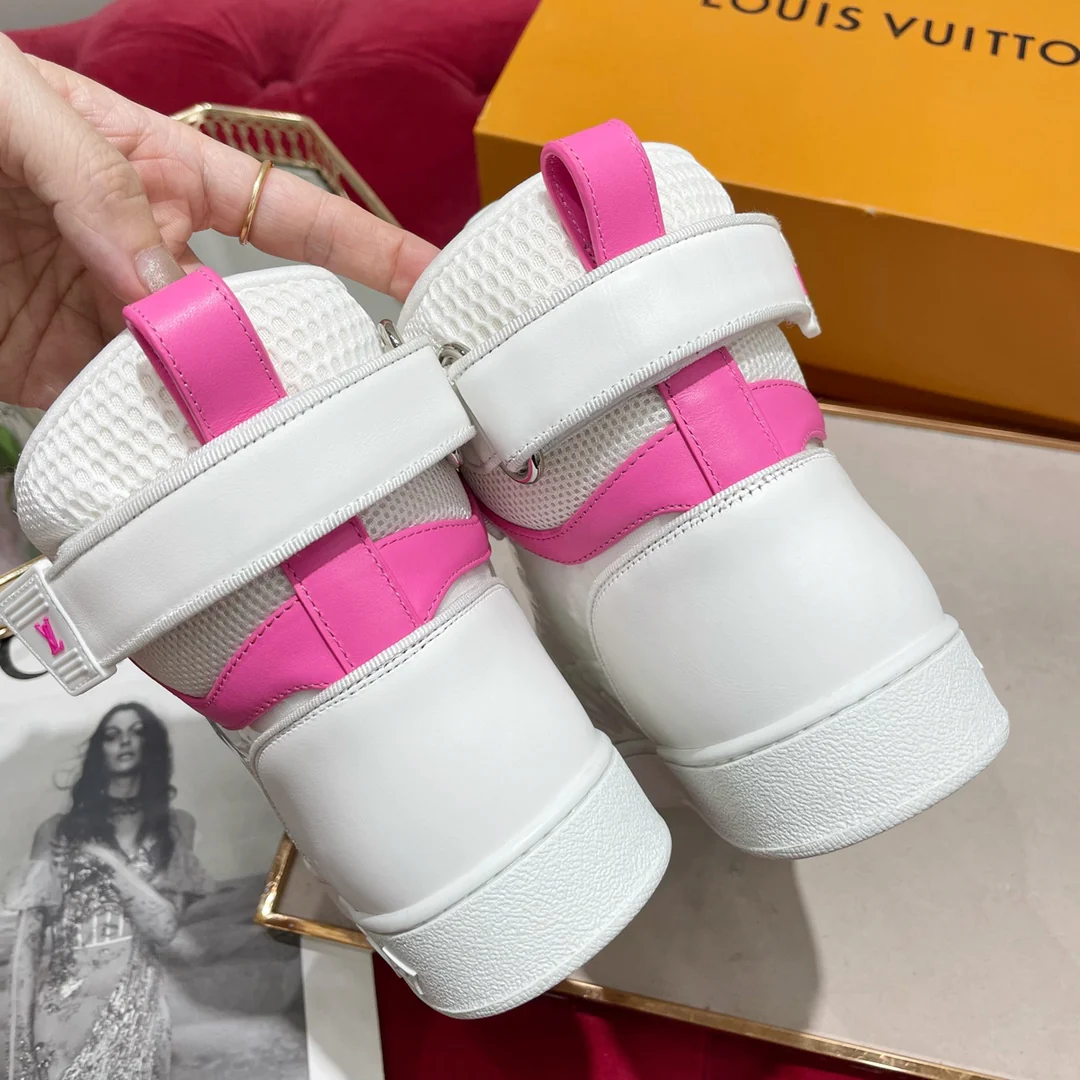 Обувь LV - кроссовки LV - высокие - повседневная обувь - розовые