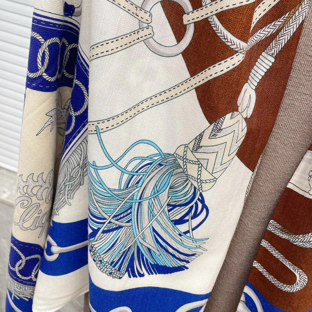 Большой двусторонний шарф Hermes - 136 см - 30 - Шелк 70 - Шерсть - 1