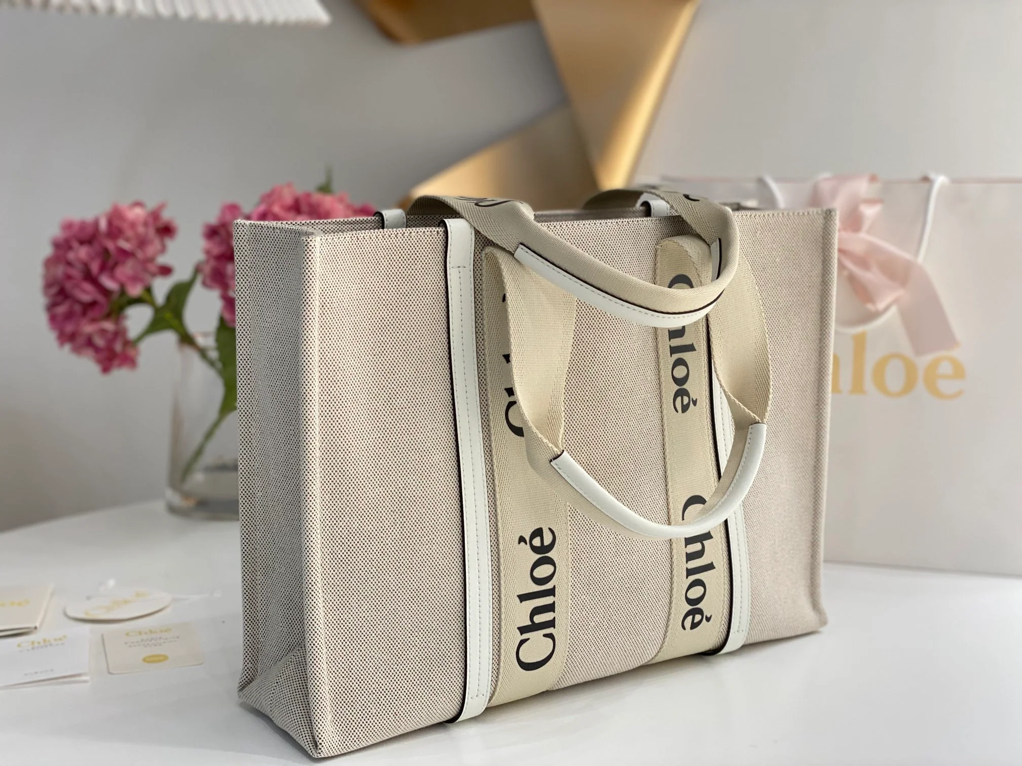 Сумка-тоут Chloe Woody - белая - большая