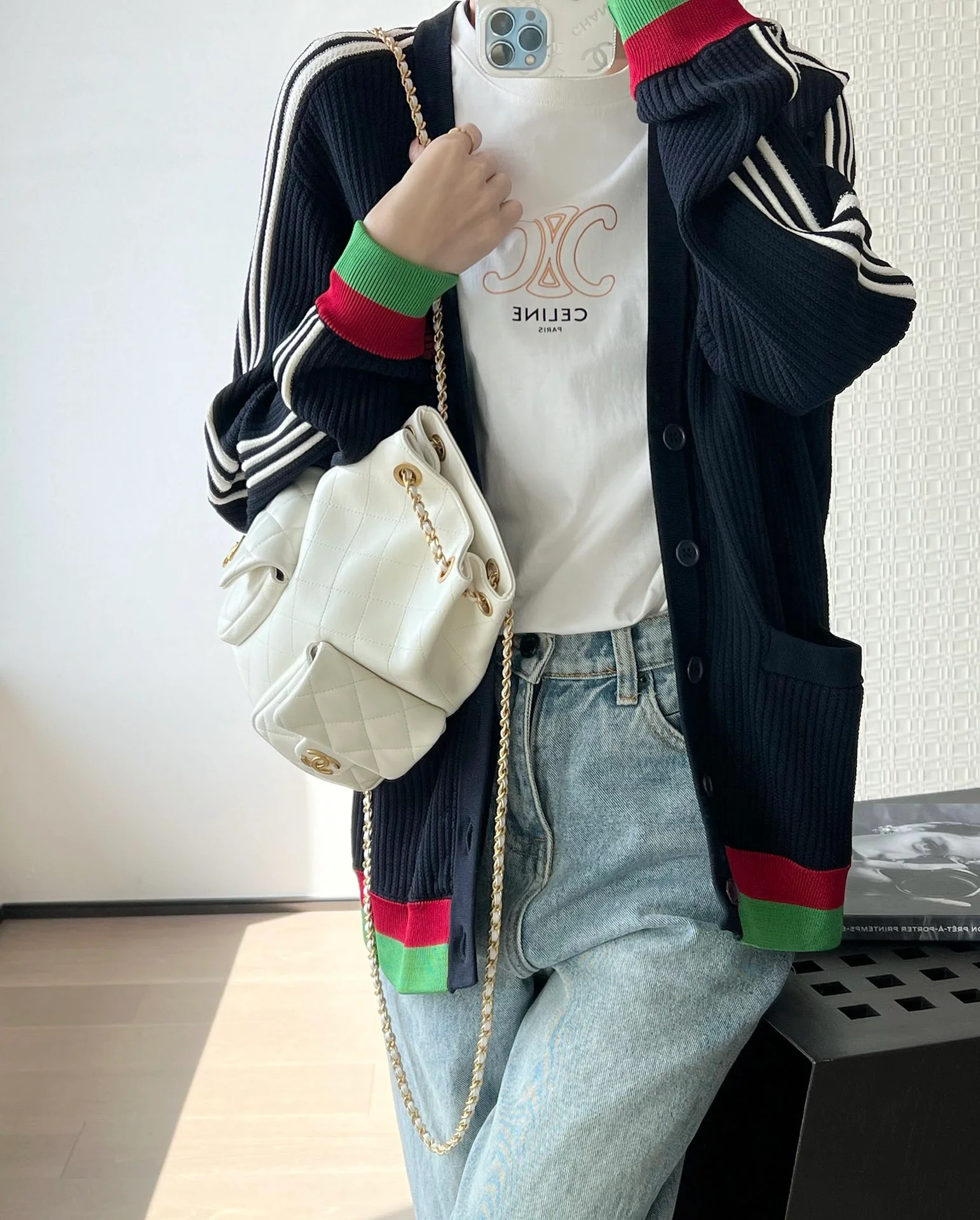 Рюкзак Chanel 25c на завязках - белый