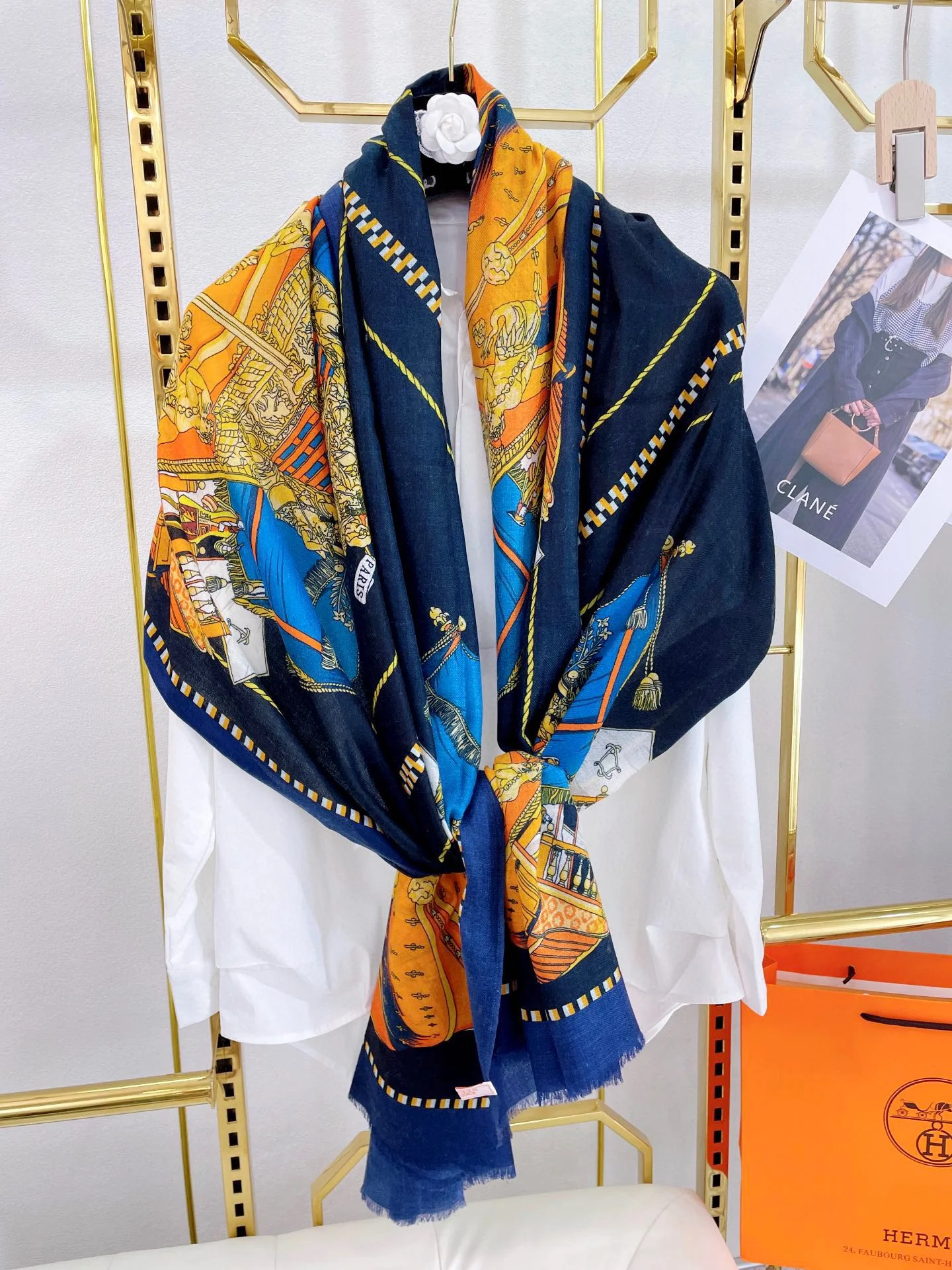 Шарф с эмблемой доспехов Гермеса - 200 см - 100% кашемир