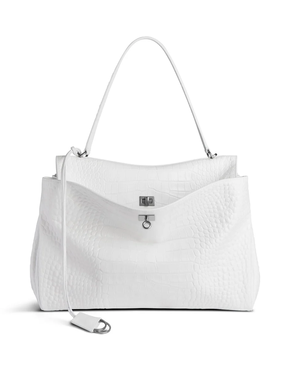 Сумка Balenciaga Rodeo, размер 28-9 см, с крокодиловым рисунком, белая.