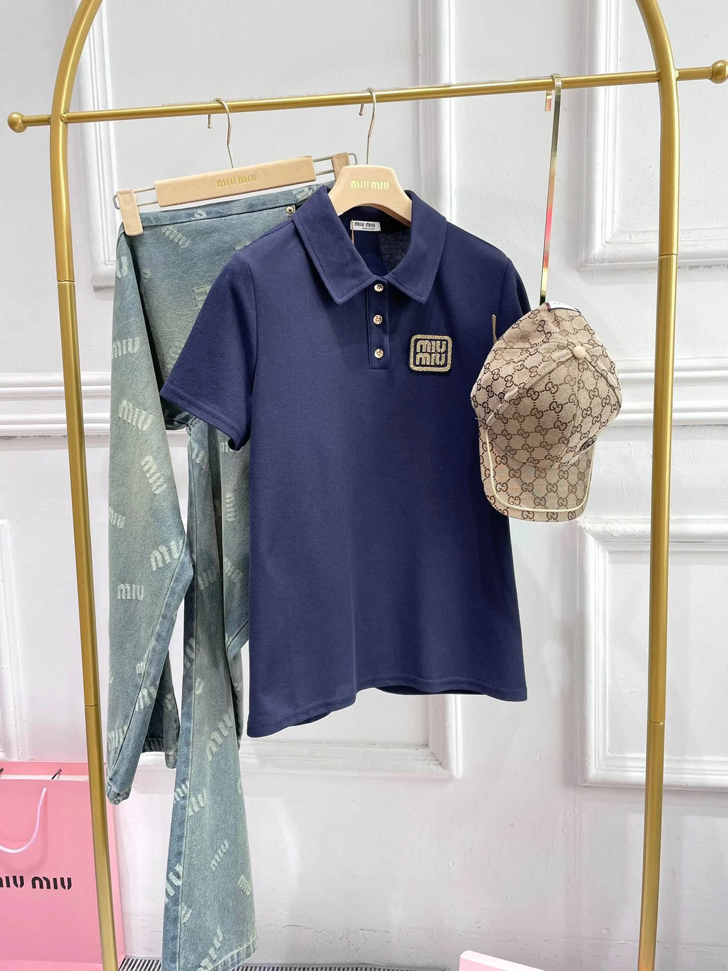 Miu Miu-2404-Футболка с коротким рукавом и воротником-поло