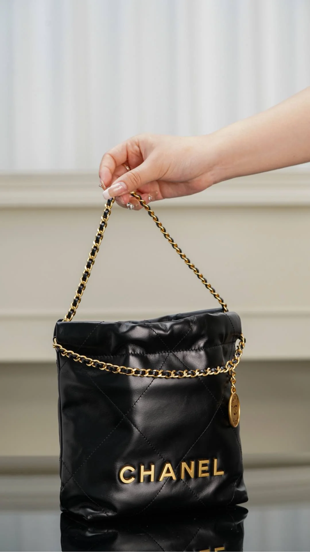 Мини-сумочка 23s-22 - Натуральная кожа - Черно-золотая