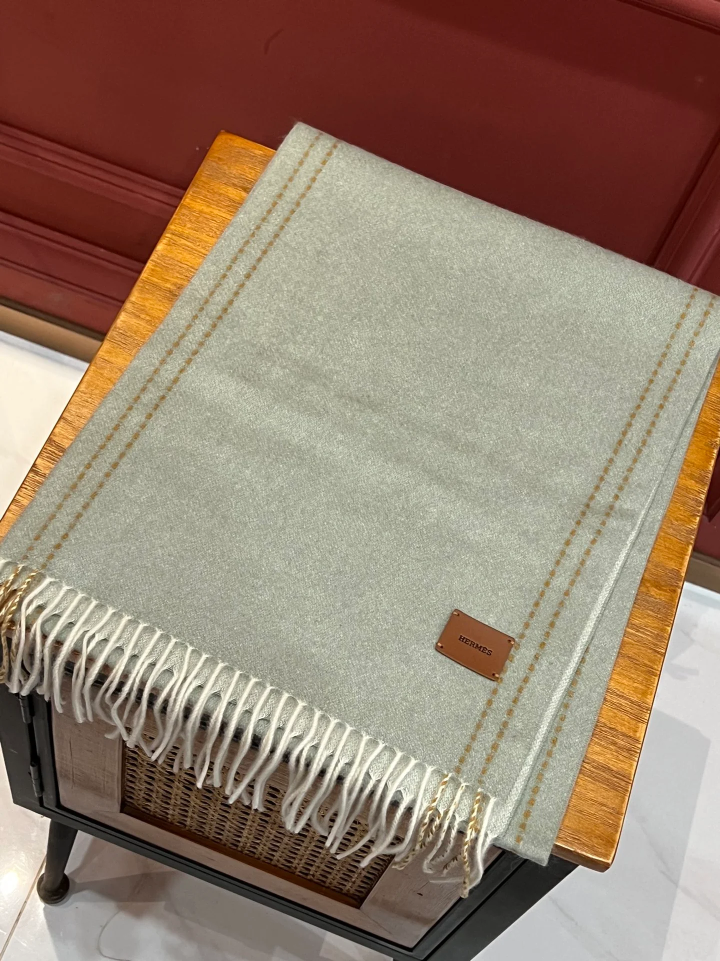 Двусторонний длинный кашемировый шарф Hermes - 30 см - 190 см - 100 см - Кашемир из высококачественной дикой козы - Серый