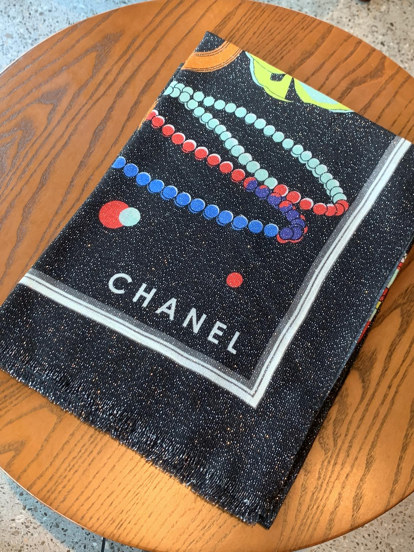 Chanel - Длинный шарф для девочек - 110-200 см - 100% кашемир - Черный