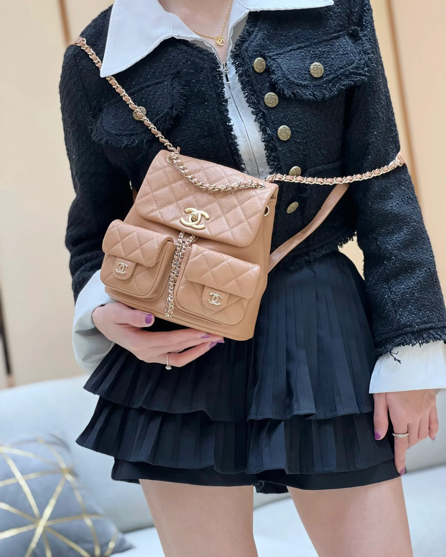 Коллекция Chanel Весна/Лето 2023 - Duma - Кожаный рюкзак ?Личи? - Абрикосовый