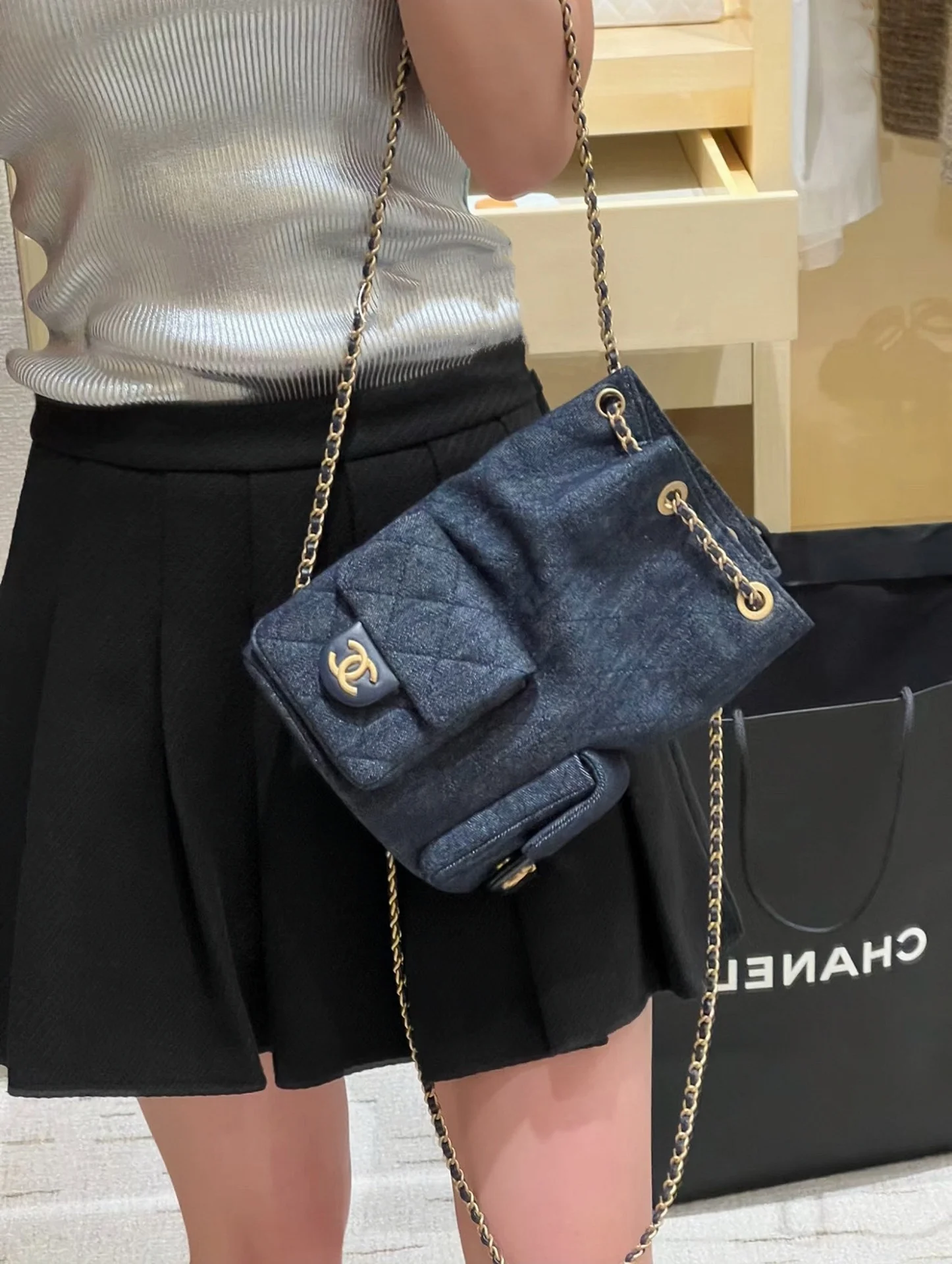 Рюкзак Chanel 25c на завязках — темно-джинсовый