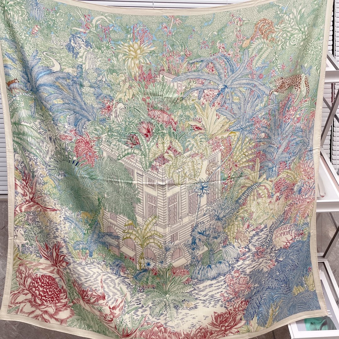 Большой двусторонний шарф Hermes - 136 см - 30 - Шелк 70 - Шерсть 7