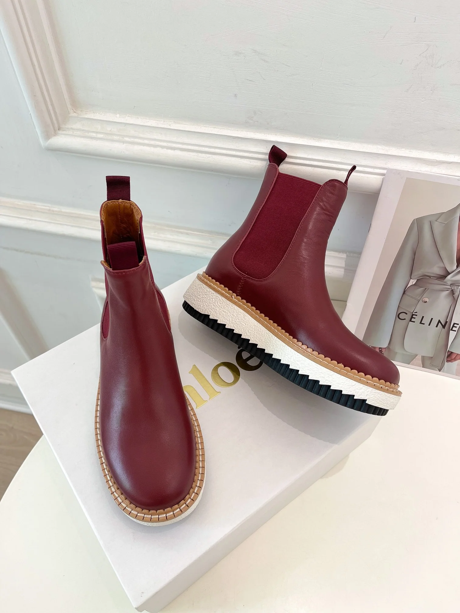 Двухцветные ботинки-челси на платформе Chloe - красные