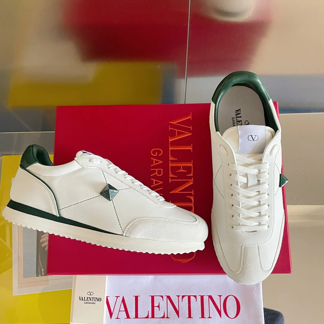 Спортивные повседневные туфли Valentino с заклепками - для пар - зеленая отделка
