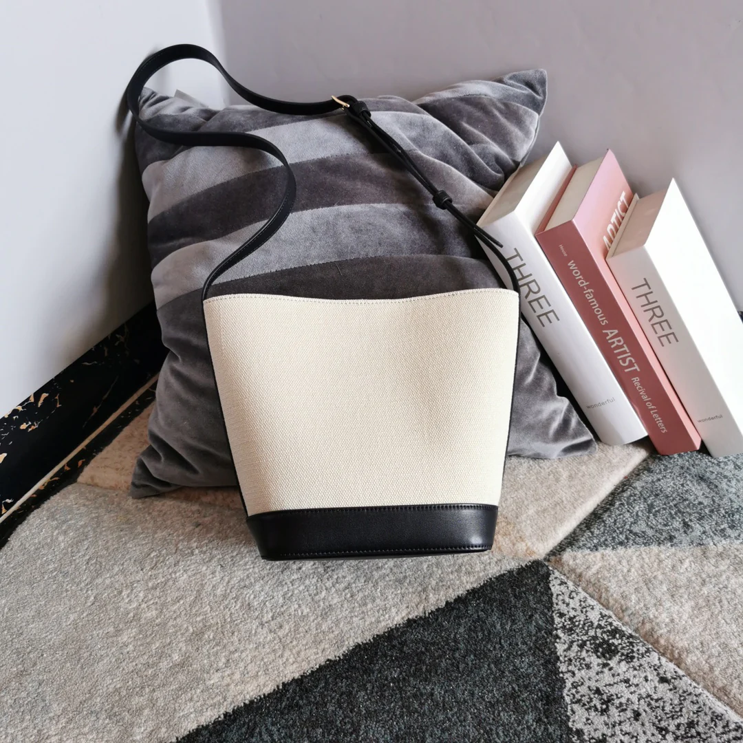 Льняная сумка-ведро Celine Cuir - Большая - Черная