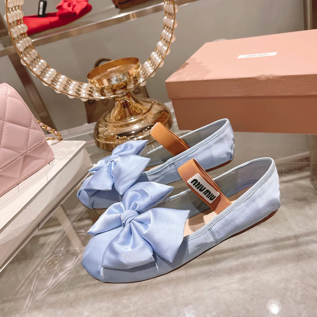 Miu Miu - Новинка сезона осень/зима 2022 - Балетки с бантом - Синие