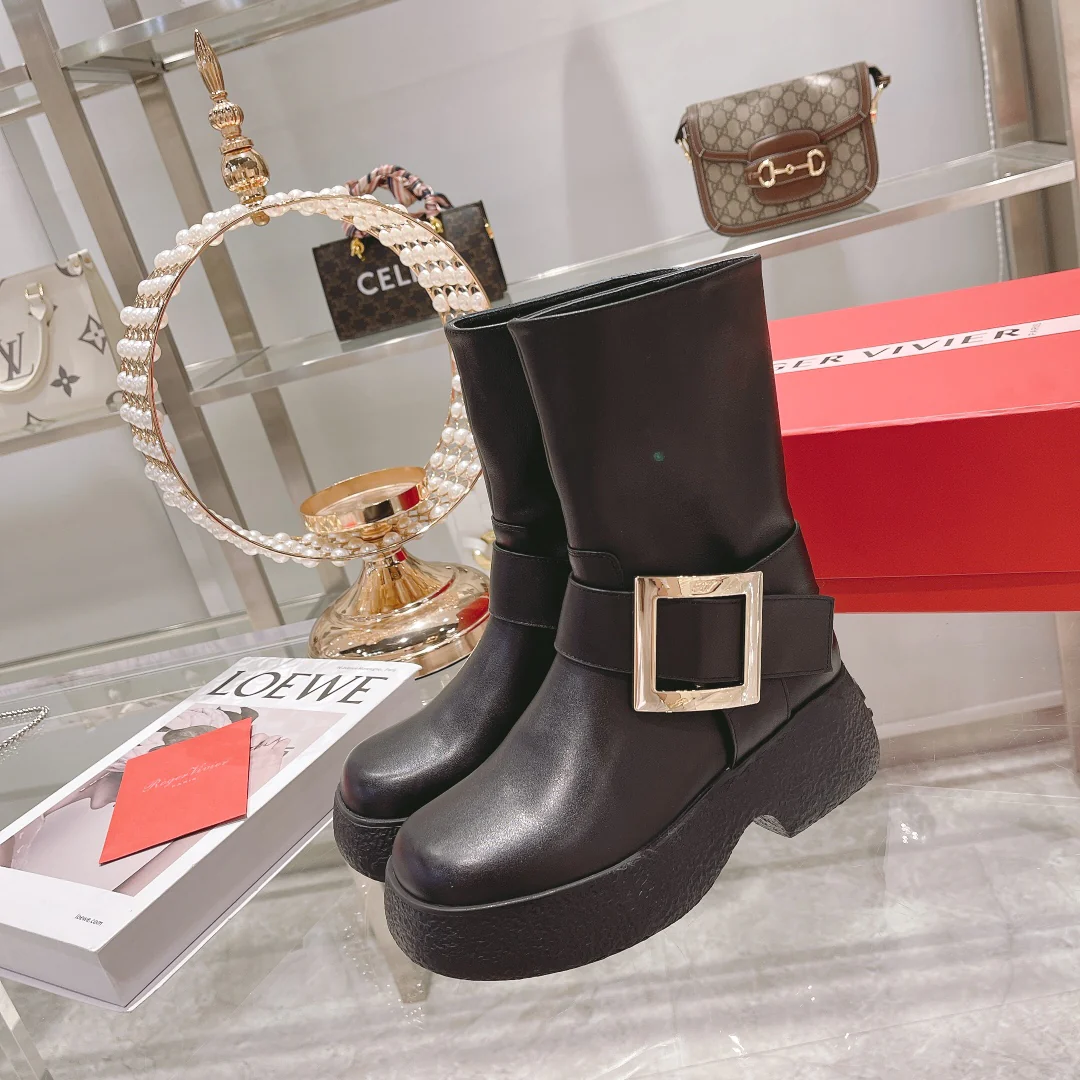 Мотоциклетные ботинки на толстой подошве с металлическими пряжками - 1