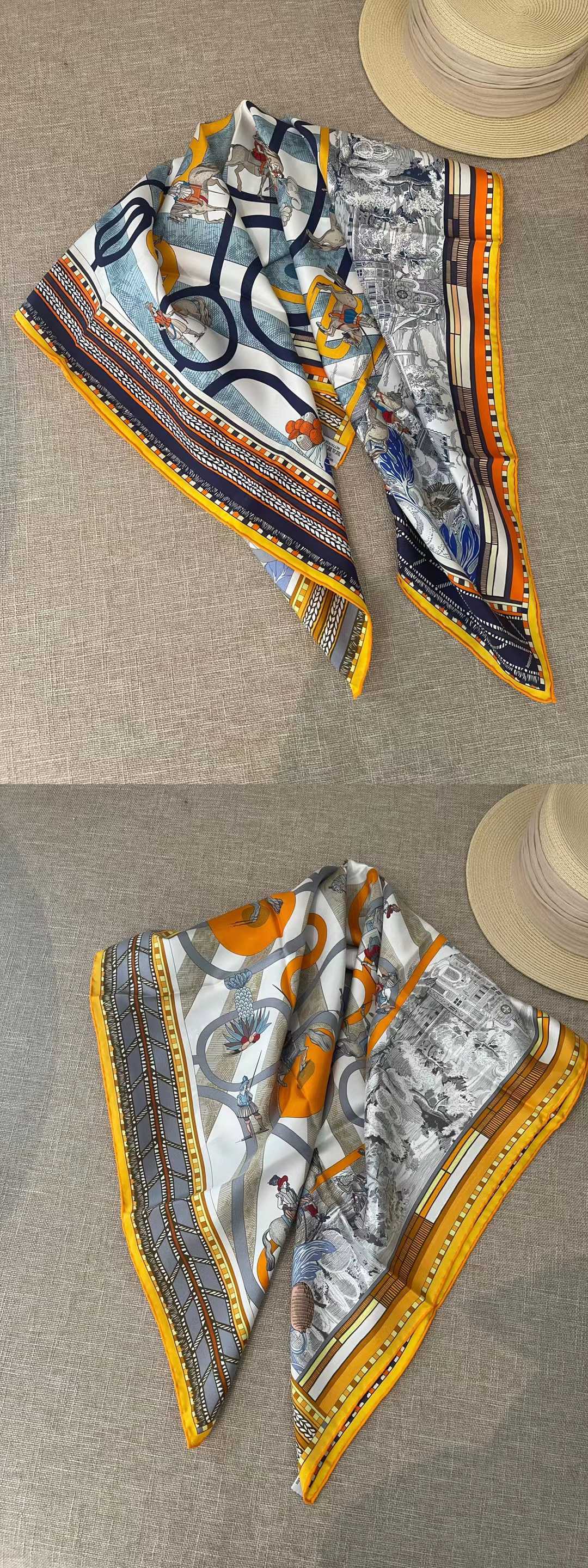 Шелковый шарф Hermes 90 - 19 момм - с поворотным движением и змеевидной текстурой.