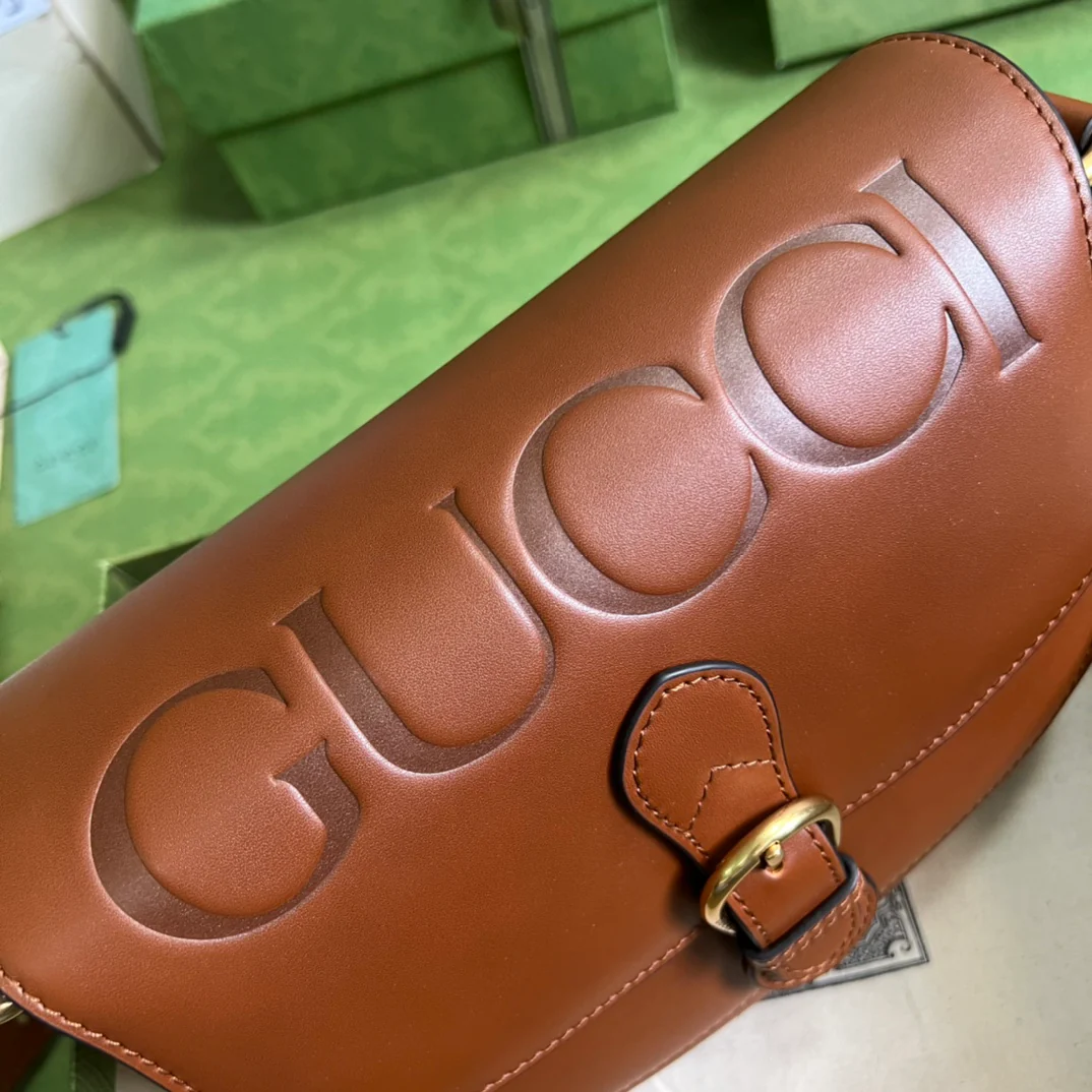 Коричневая кожаная сумка-седло Gucci - 25x19x8 см
