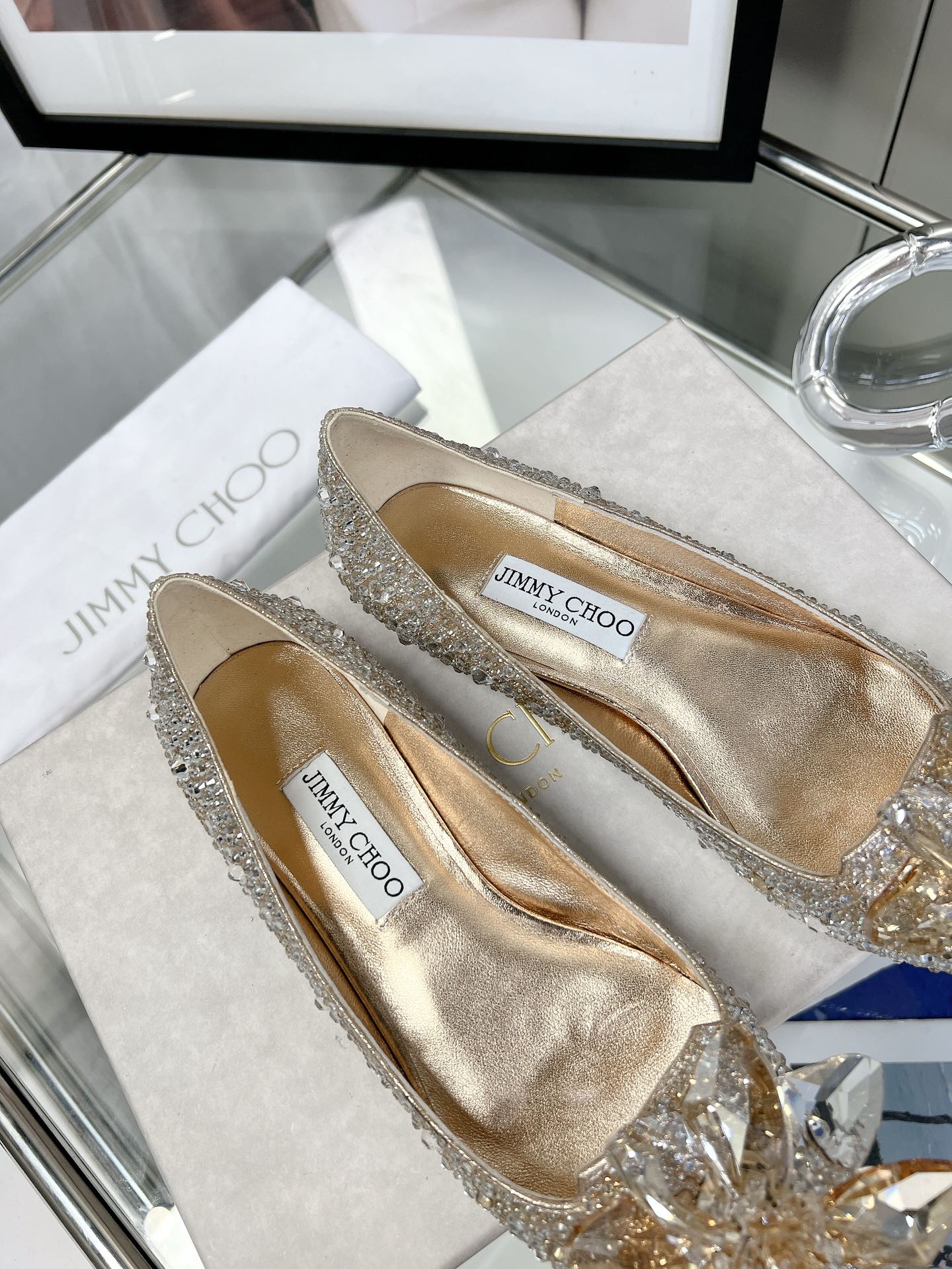 Свадебные туфли-балетки Jimmy Crystal - золотисто-серебристые