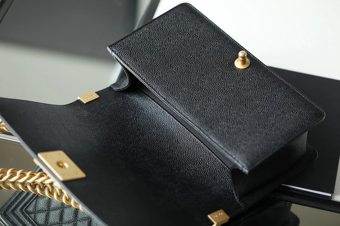 Chanel Le Boy Crystal Diamond Pattern Caviar - Medium - Black Gold