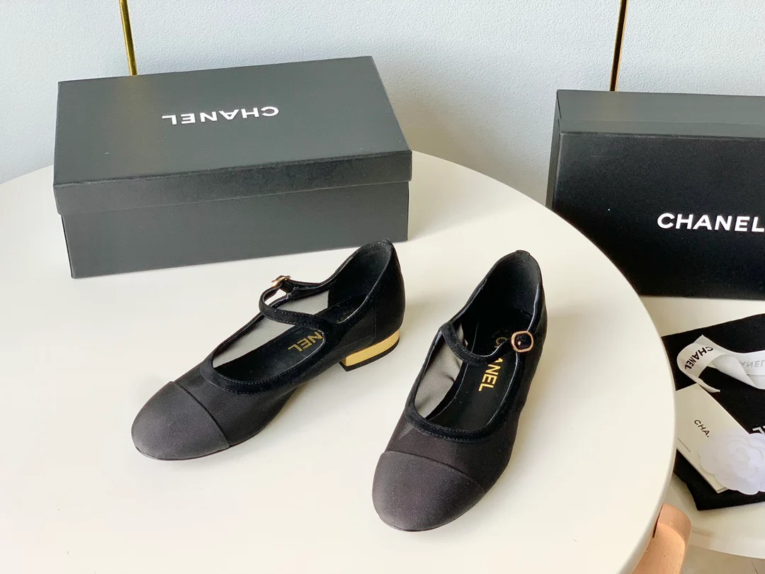 Chanel - Балетки с сетчатым бантом - Черные