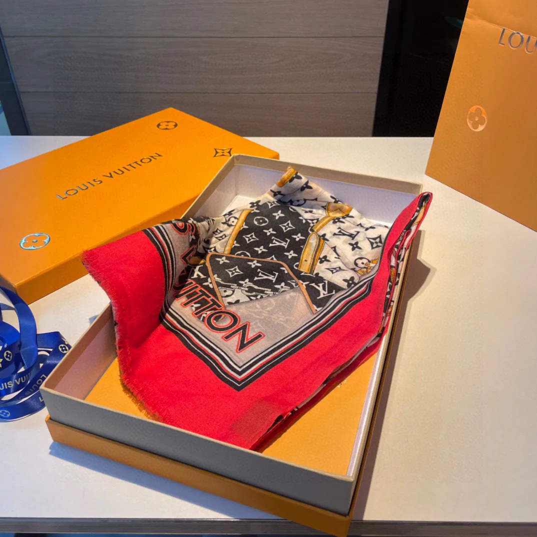 Шарф с монограммой LV, 110-200 см, 100% высококачественный кашемир, красный.