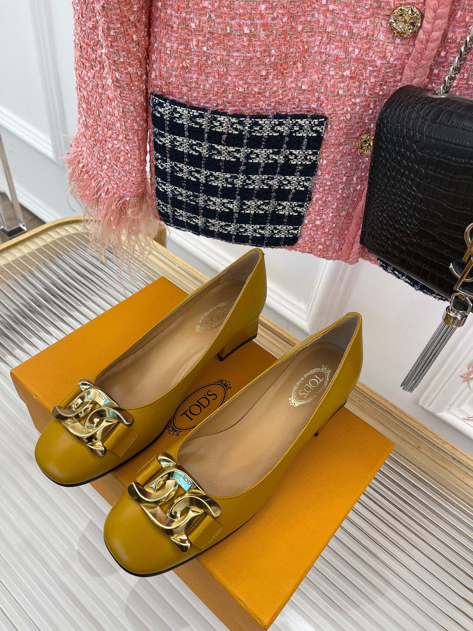 Tods - Лоферы с металлической пряжкой - Бежевый/Желтый