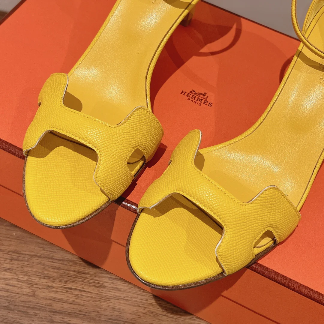 Hermes - Элегантные сандалии на высоком каблуке - 7 см - Желтые