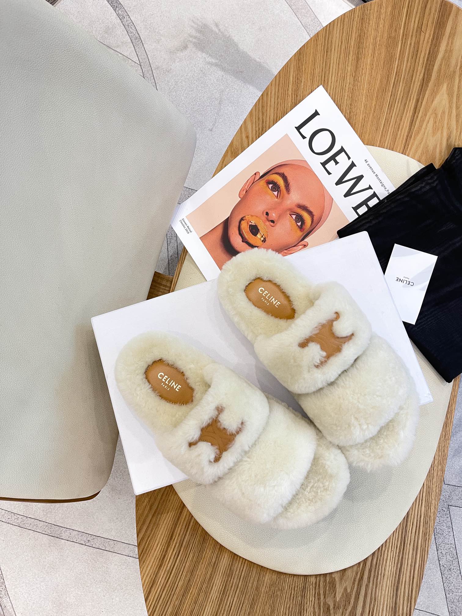 Обувь Celine - шерстяные домашние тапочки Celine - белые