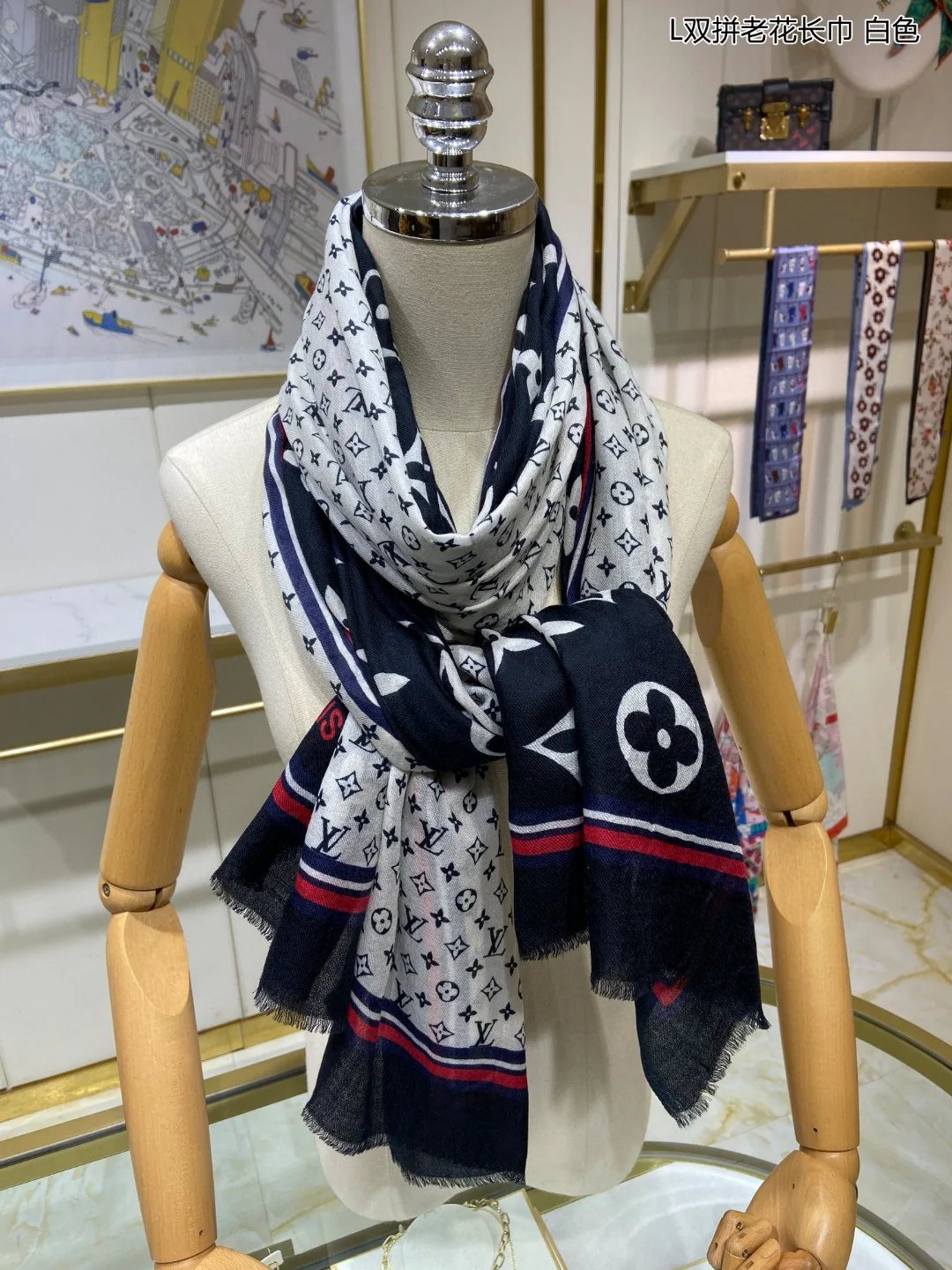 LV - Длинный шарф с двухцветной монограммой - 110-200 см - 100 г - Кашемир высшего качества - 1 шт.