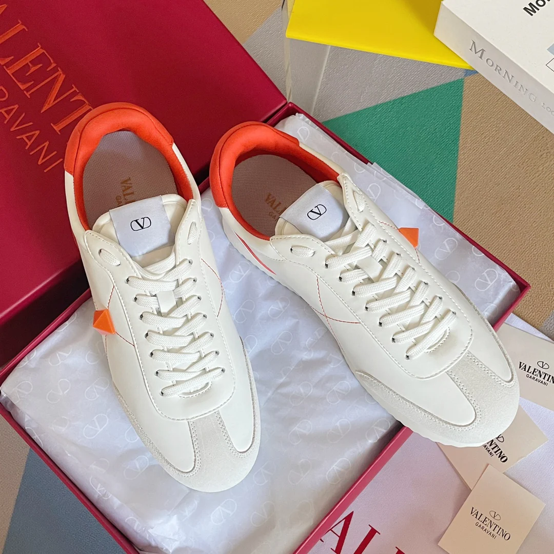 Спортивные повседневные туфли Valentino с заклепками - для пар - оранжевая отделка