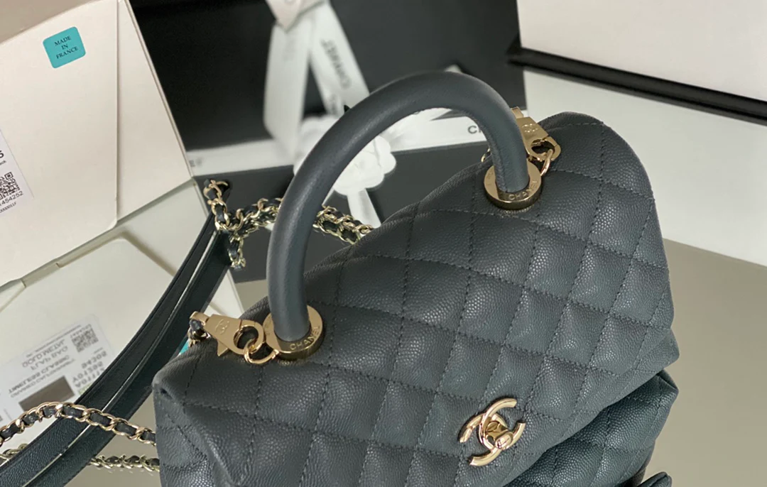 Chanel Coco Handle Small Grey Champagne with Gold Pull