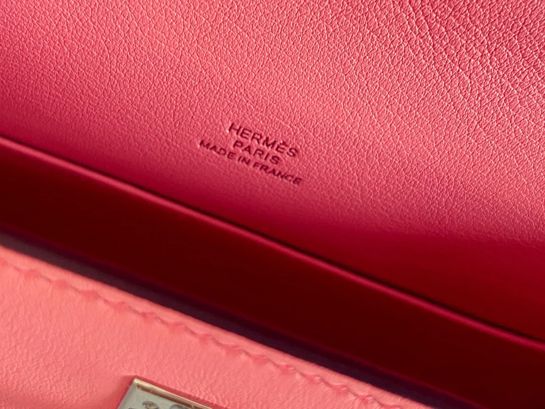 Мини-сумка Hermes Kelly 1-го поколения, 22 см, из быстрой кожи, модель K4, летняя роза, с серебряной пряжкой.