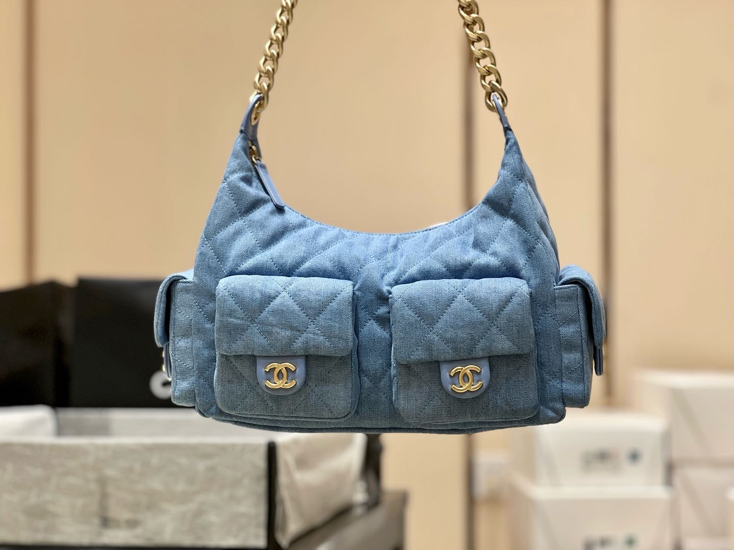Сумка Chanel 25c Denim Hippie Bag - светло-голубая