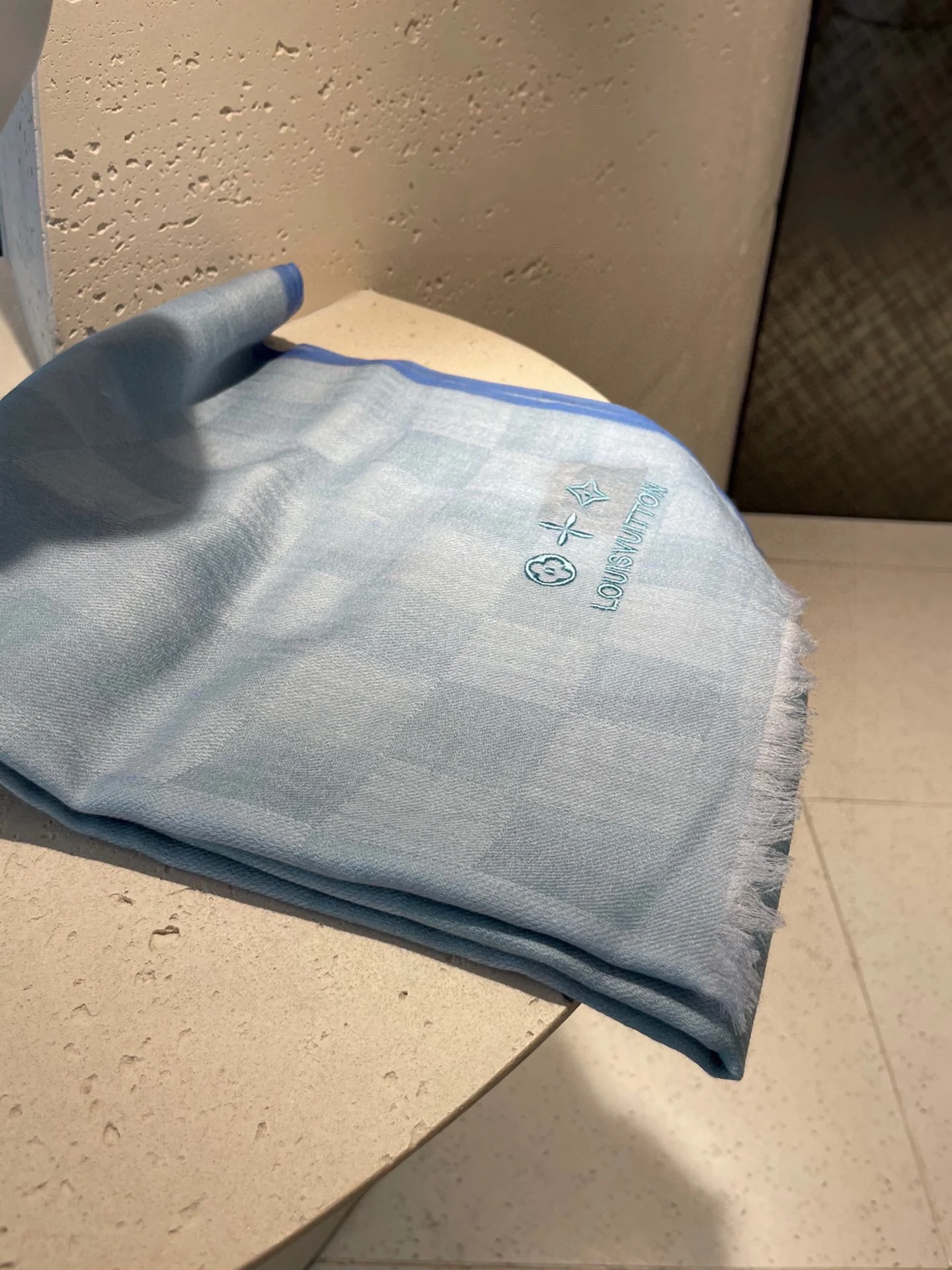 Классический клетчатый кашемировый шарф LV - 105 см - 180 см - синий