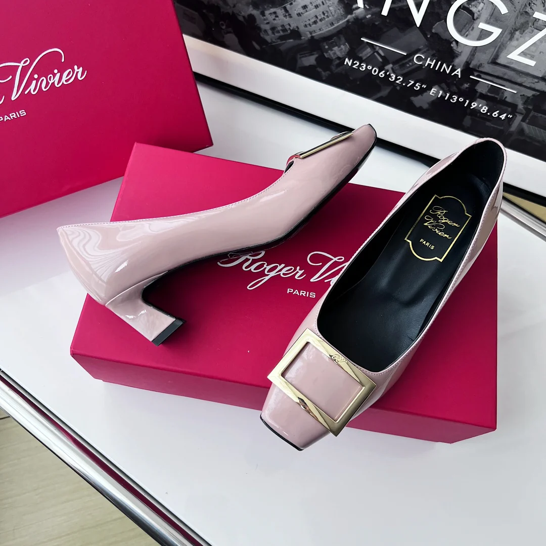 Туфли RV - классический устойчивый каблук - 4-5 см - насыщенный абрикосово-розовый цвет