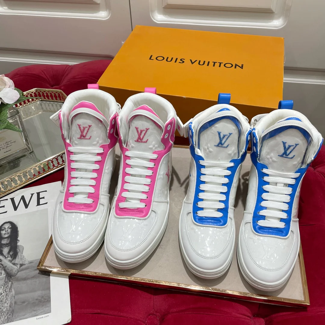 Обувь LV - кроссовки LV - высокие - повседневная обувь - розовые