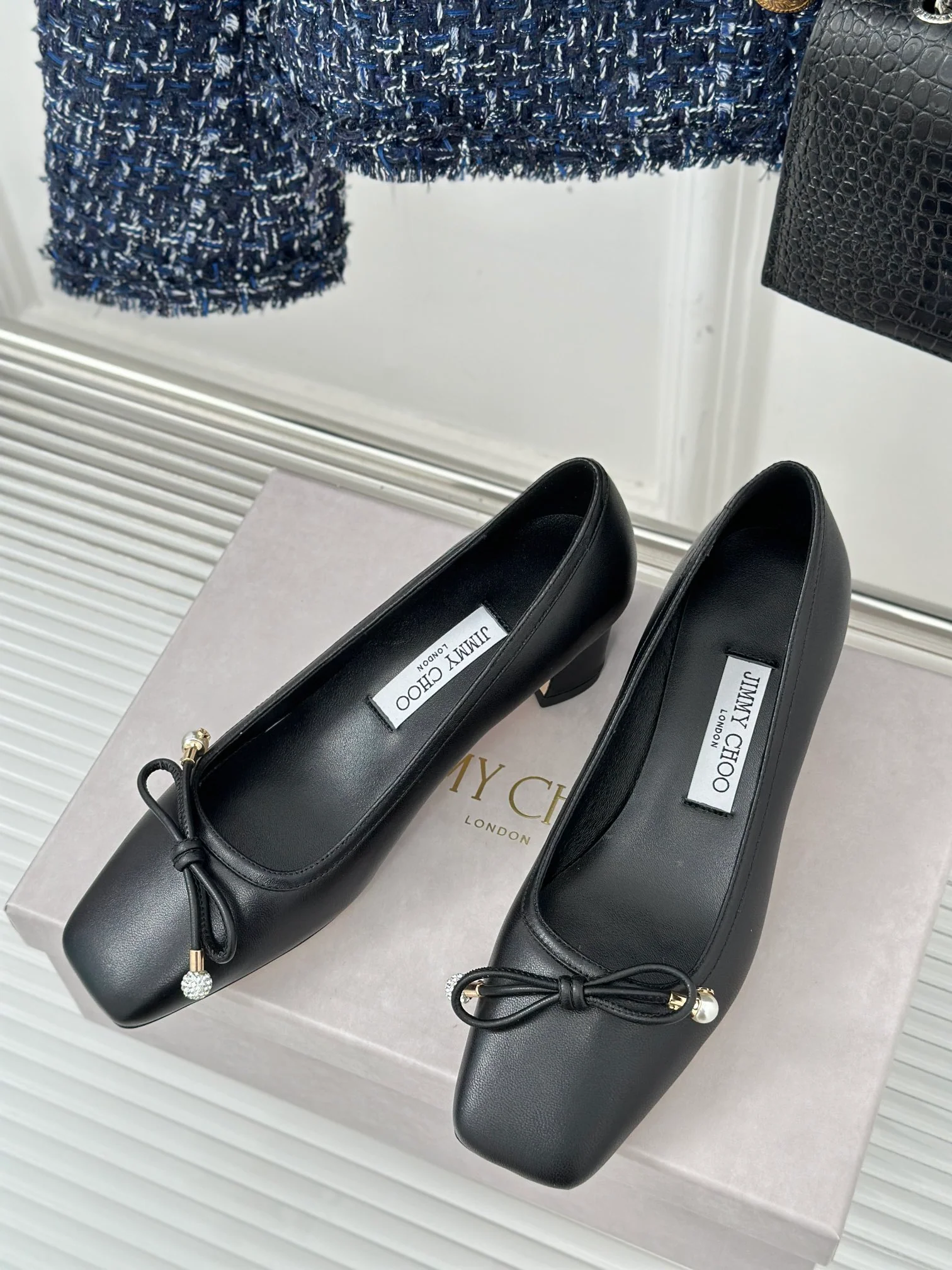 JC - Балетки с квадратным носком, модель 2024 - Черные