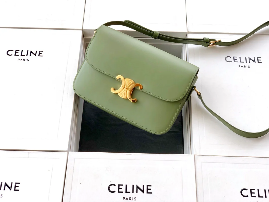 Celine Triomphe Medium Calfkin Avocado Green