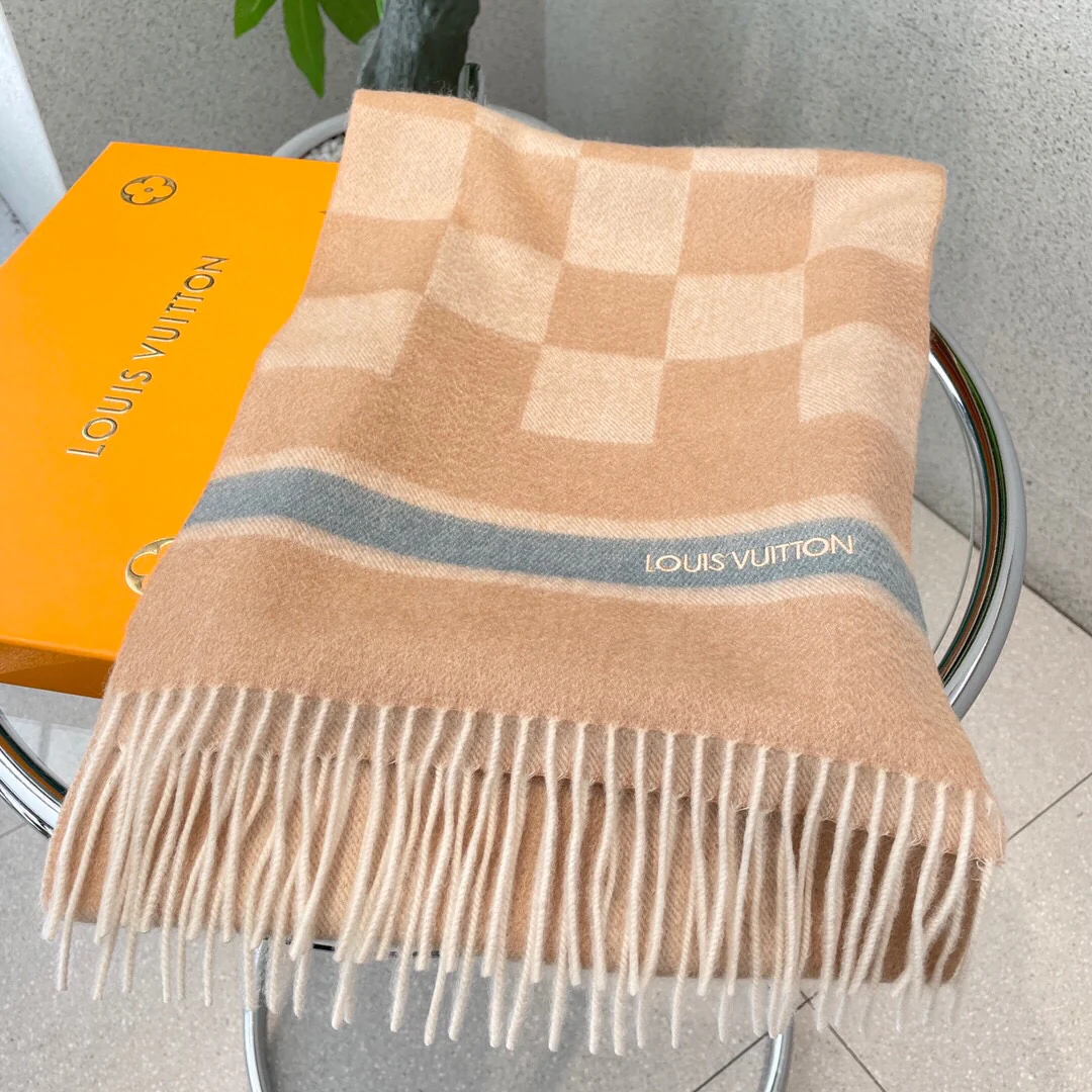 Шарф LV из чистого кашемира - 180 см - 32 см - бежевый