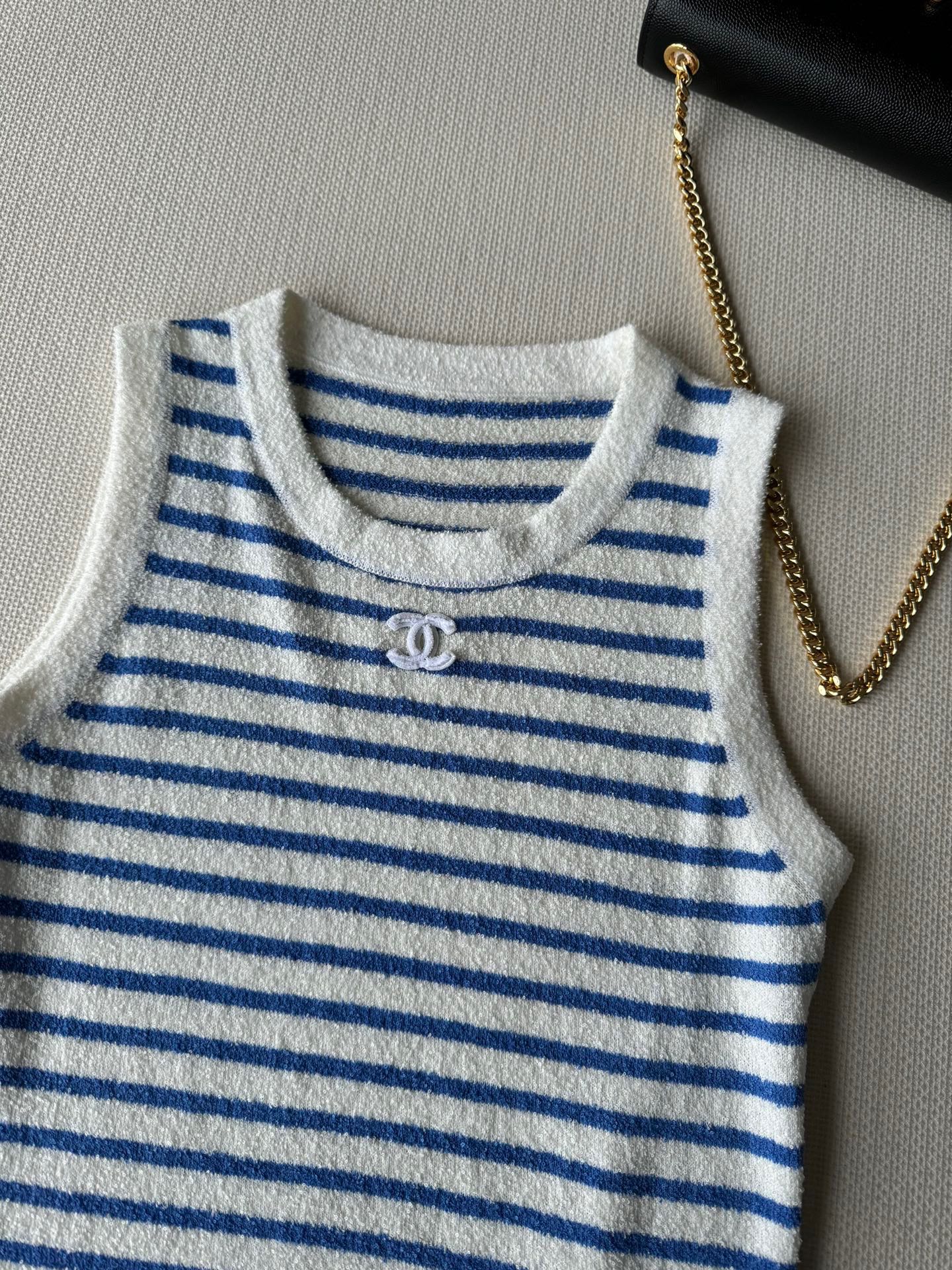 Полосатый жилет в стиле Chanel - 2403 - Новая модель - Синий