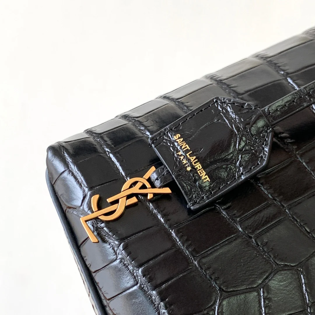 Мини-сумка-тоут YSL с крокодиловым принтом - черная