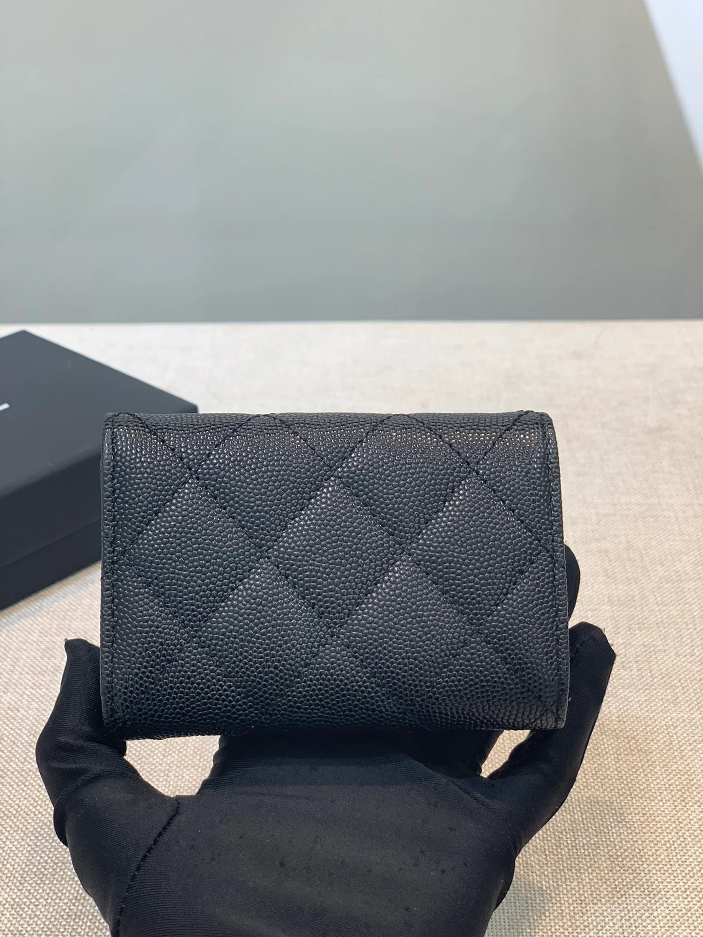 Chanel-菱格三折短夹 黑色