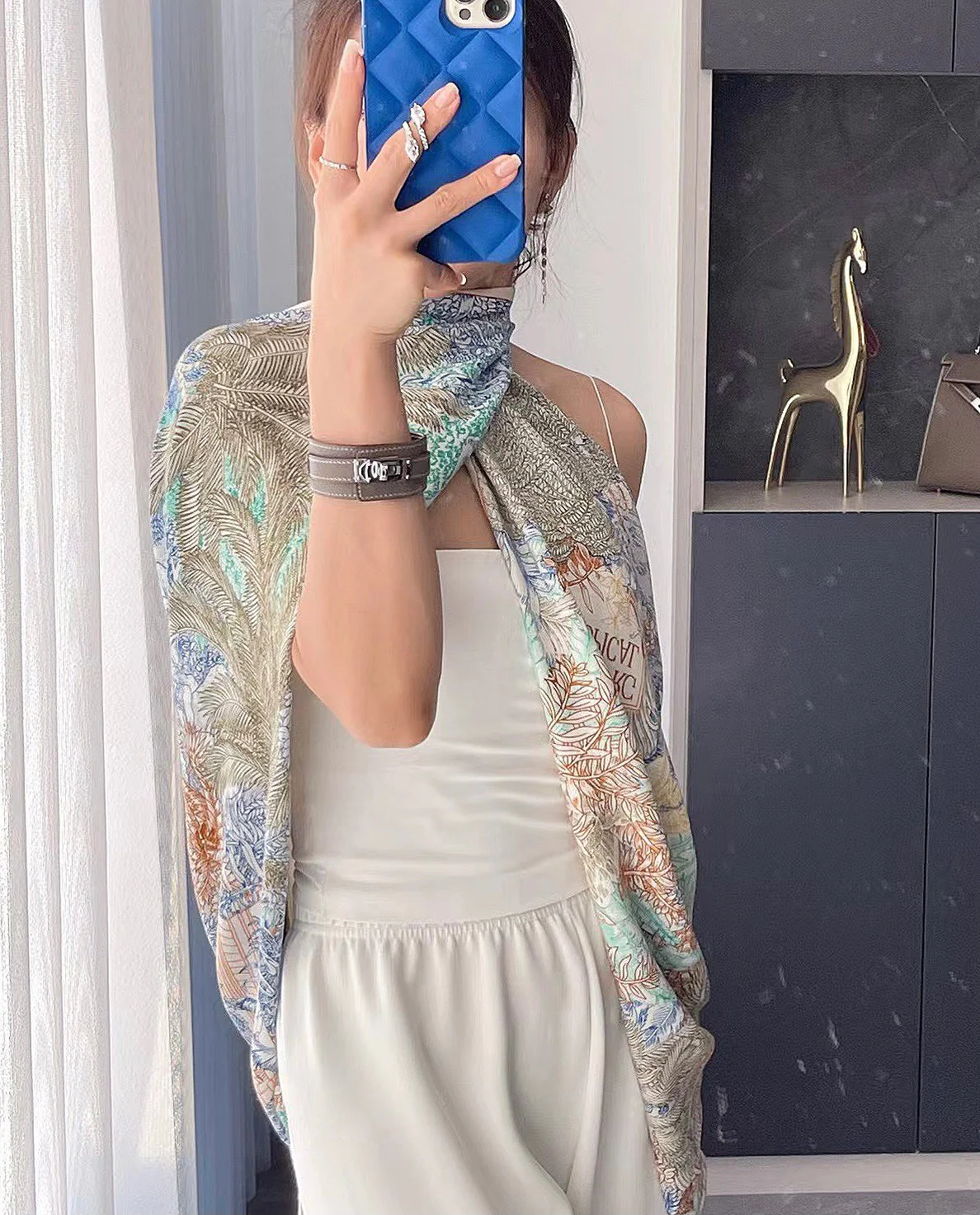 Hermes - Премиальный двусторонний квадратный шарф - 140 см - 70% кашемир - 30% шелк - 1 шт.