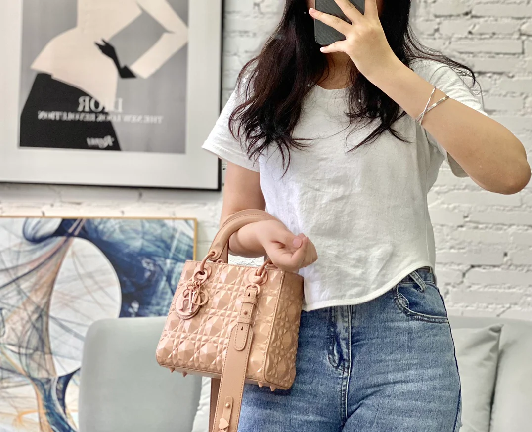 Сумка Dior Lady Dior - четырехсекционная Princess Dior - 20 см - розовый ромбовидный принт