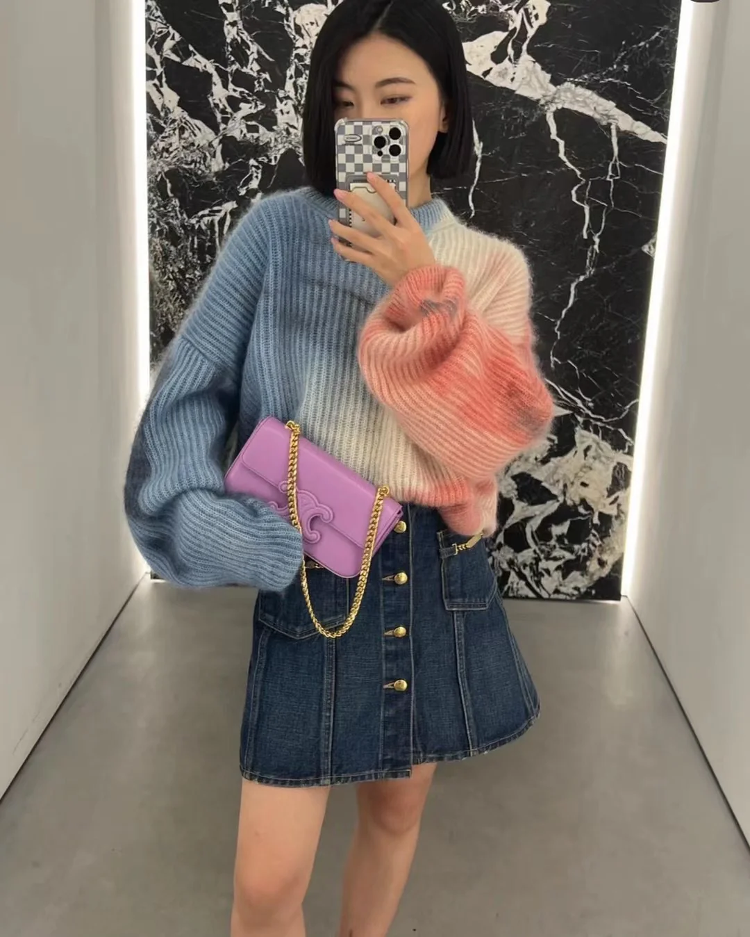 Celine - Кожаная сумка с пряжкой и цепочкой - Подмышечная сумка - Фиолетовая