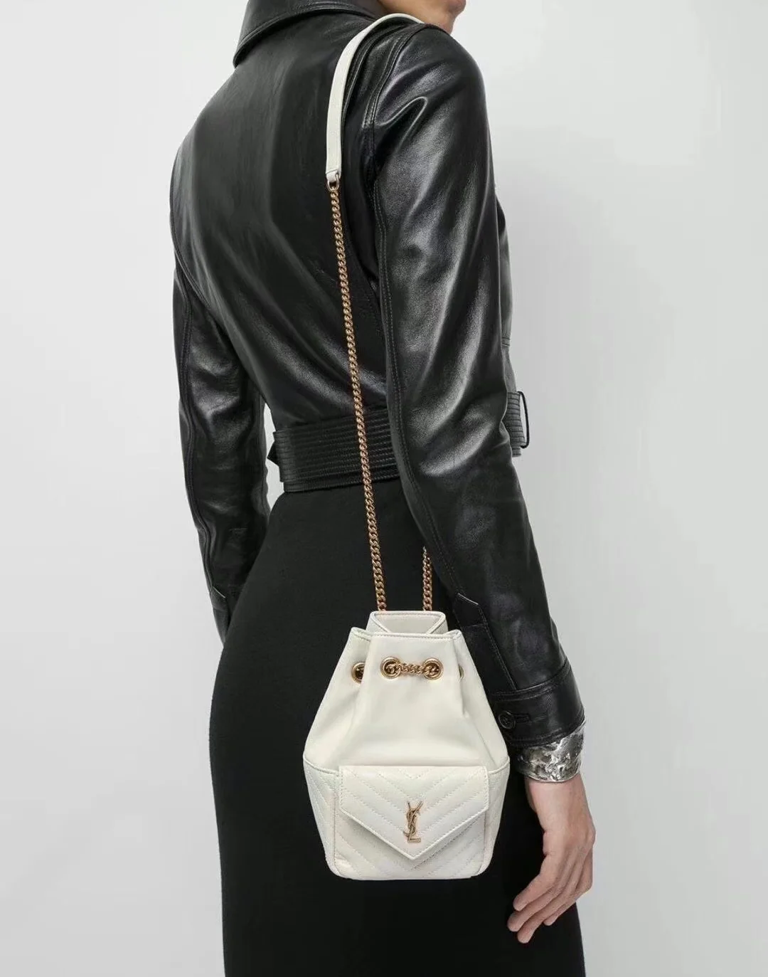 Рюкзак YSL Joe - Стеганый рюкзак - Белый с золотой фурнитурой - Миниатюрный