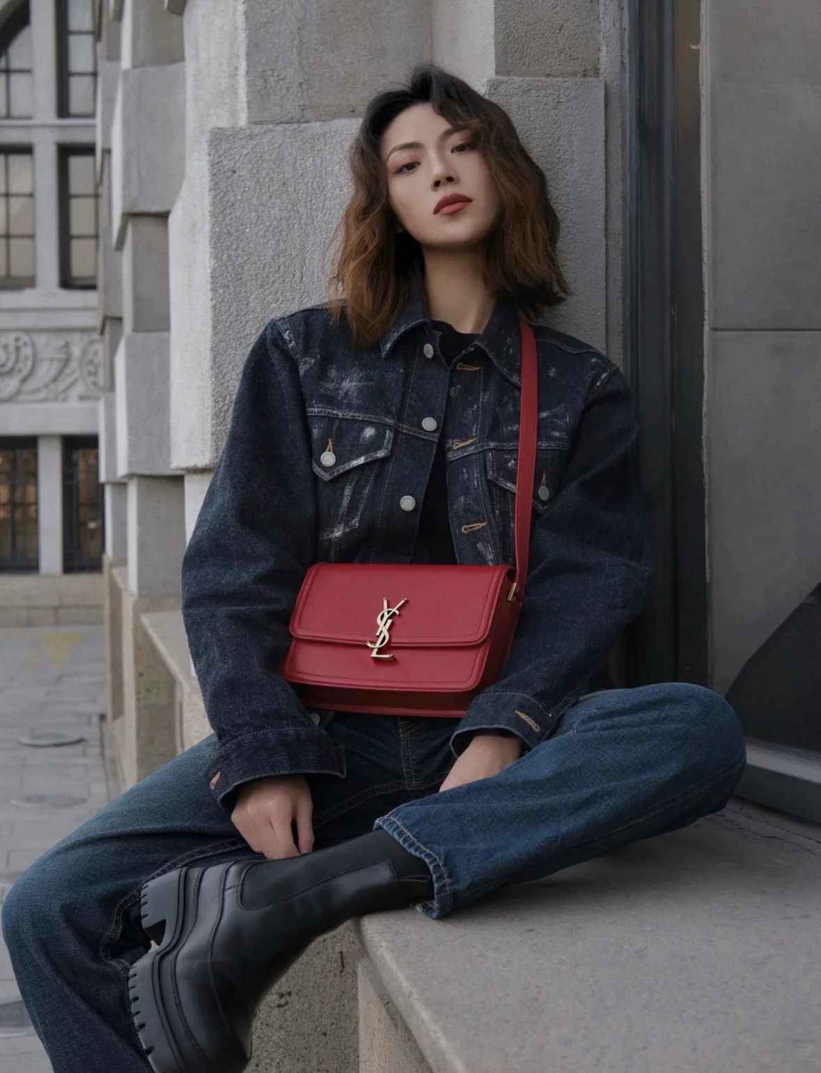 Сумка YSL Box Saint Laurent Tofu Bag - Большая - Бордовая